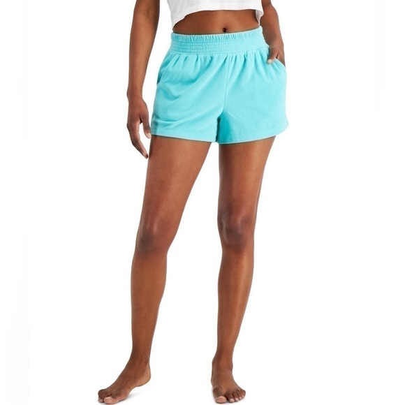 New Jenni Women's Smocked-Waist
Terry Cloth Shorts, Ocean Aqua S - Picture 5 of 9
